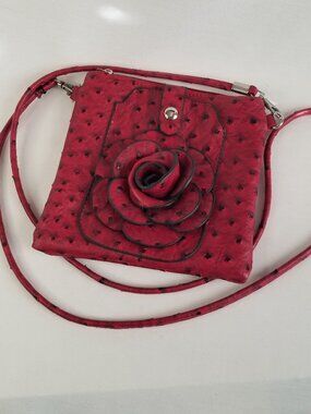 Ostrich Leather Red Leather Purse Cross Body